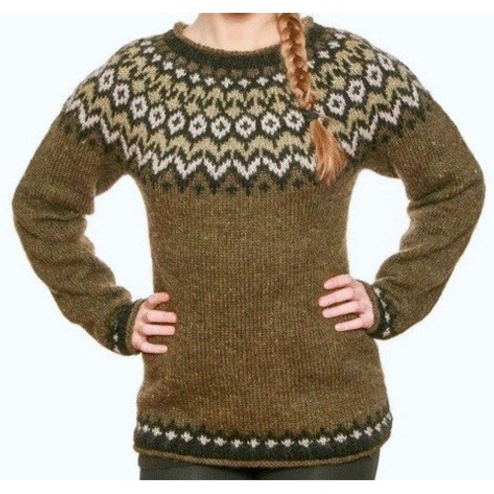 Icelandic Store Riddari 100% Icelandic Wool Fair Isle Lopapeysa Sweater Green - Picture 1 of 12